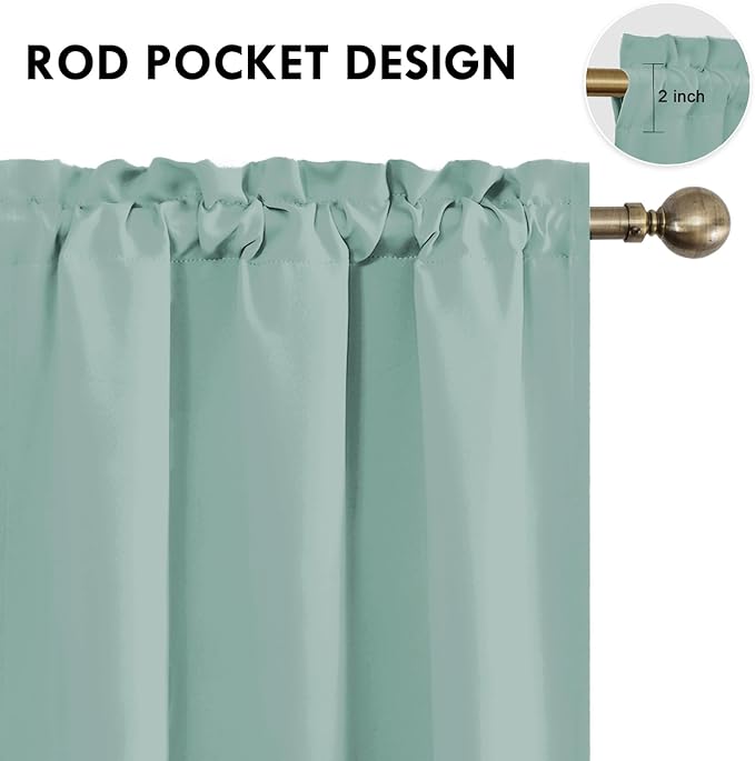 DWCN Blackout Curtains for Living Room Thermal Insulated, Energy Saving & Noise Reducing Bedroom Curtains, Sage Green, W 42x L 45 Inch, Set of 2 Rod Pocket Curtain Panels