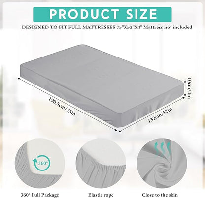 Breling Fitted Sheet (Sheet Only) Compatible with Milliard Trifold Mattress Folding Mattress Fitted Microfiber Bedsheet for Camp Bunk Rvs Bed(Full,4'',Light Gray)