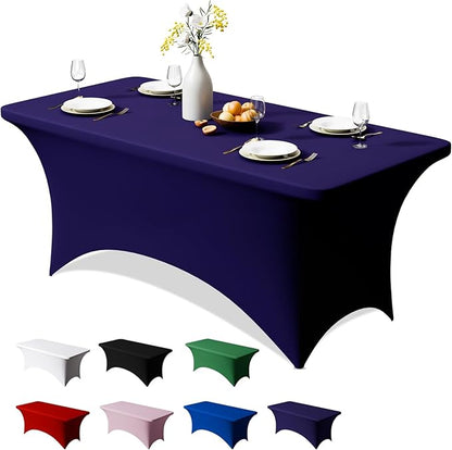 Trlyc 1 Pack 6FT Spandex Table Cloth - 72 x 30 Inch Rectangular Stretch Tablecloth, Wrinkle Resistant Scretch Table Cover for Wedding, Party, Banquet, Picnic, Outdoor Decoration (1Pcs,Navy Blue)