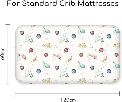 Nap Mat Sheet 47"x24", 3 Pack Dinosaur Baby Crib Sheets Fitted Elastic Corners, Preschool Day Care Rest Mat Cover, Soft Breathable - Compatible with Regalo My Cot, Joovy Travel Cot