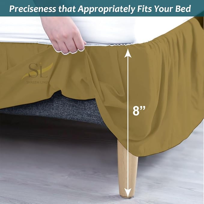 Shreem Linen Ruffled Bed Skirt with Split Corners, Gathered Style, 100% Microfiber, 8-Inch Drop, Dust Ruffle Bedskirt with Platform, Full, Taupe
