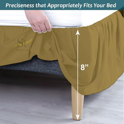 Shreem Linen Ruffled Bed Skirt with Split Corners, Gathered Style, 100% Microfiber, 8-Inch Drop, Dust Ruffle Bedskirt with Platform, RV King, Taupe