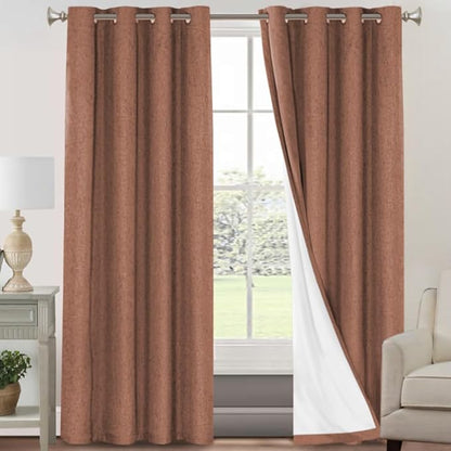 PrinceDeco Blackout Curtains for Bedroom 96 Inches Long Linen Look Curtains for Living Room Black Out Curtains Room Darkening Thermal Curtains with White Liner Backing for Nursery Decor,Washed Spice