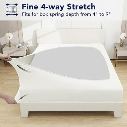PureFit Stretchy Box Spring Cover King - Elastic Fitted Box Spring Wrap Around 4 Sides, Wrinkle & Fading Resistant Fits King and C-King Size Beds, Ivory