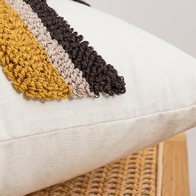 Boho Abstract Tufted Lumbar Pillow Cover 12x 20, Geometric Rainbow Cottagecore Decor Linen Pillow Cushion Case, Neutral Accent Farmhouse Home Decor for Outdoor Couch Bedroom Car Ginger