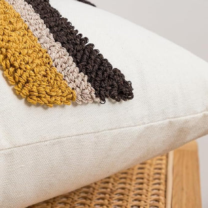 Boho Abstract Tufted Lumbar Pillow Cover 12x 20, Geometric Rainbow Cottagecore Decor Linen Pillow Cushion Case, Neutral Accent Farmhouse Home Decor for Outdoor Couch Bedroom Car Ginger