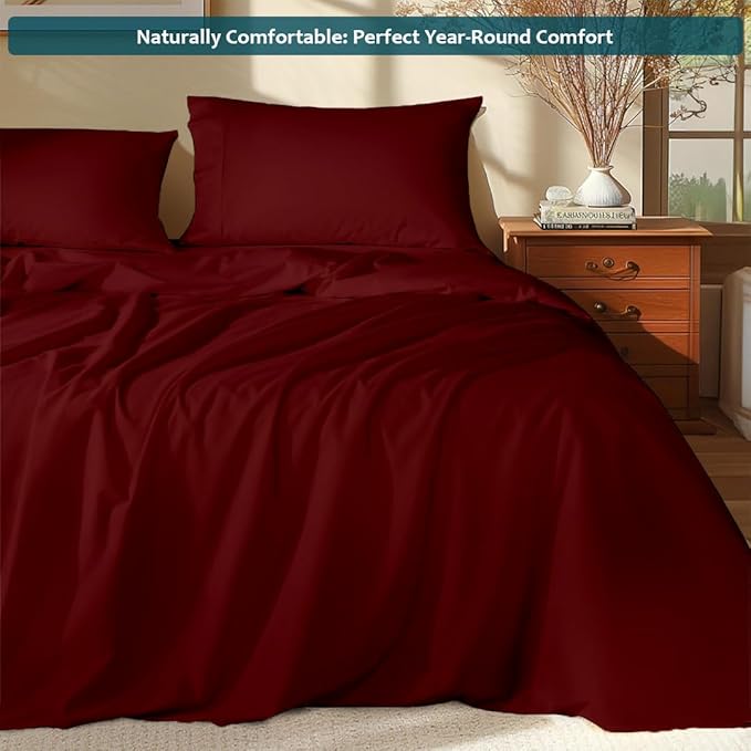 XL Twin Sheets Set - Luxury 338 Thread Count 100% Egyptian Cotton Sateen, Twin XL Sheet Set with All Around Elastic for a, Hotel Quality Bedding (Burgundy Solid)