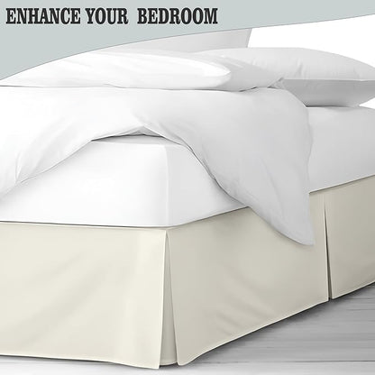 Pleated Bed Skirt Queen Size, 18" Drop with Platform Design for Secure Fit, Split Corners, Wrinkle-Resistant Microfiber for Modern Stylish Look, Tailored Bedding for Hotel Luxury - Ivory