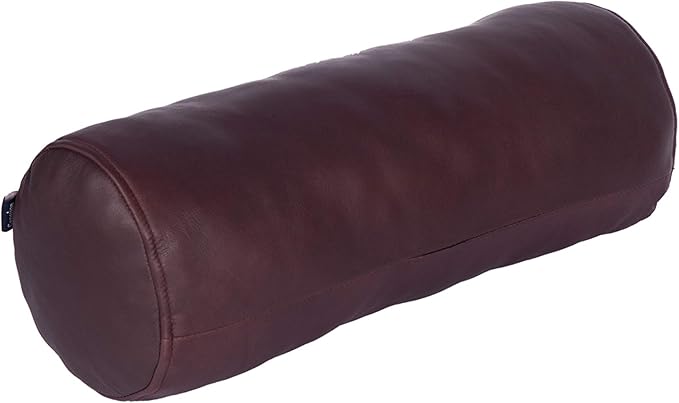 Neck Roll Pillow Cushion Cover, 18x6 Inch Full Moon Round Bolster Pillow Case, Cylinder Soft Lambskin Leather Pillowcase for Head, Spine & Neck Support During Sleep - Dark Maroon Pack of 1