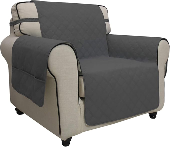 Easy-Going Sofa Slipcover Chair Cover Waterproof Couch Cover Washable Sofa Cover Non-Slip Fabric Furniture Protector with Pocket for Pets Covers Pets Kids Children Dog Cat (Chair, Dark Gray)