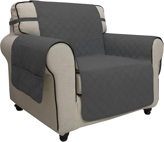 Easy-Going Sofa Slipcover Chair Cover Waterproof Couch Cover Washable Sofa Cover Non-Slip Fabric Furniture Protector with Pocket for Pets Covers Pets Kids Children Dog Cat (Chair, Dark Gray)