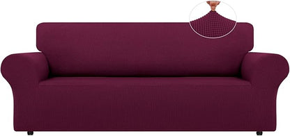 LURKA Stretch Oversized Sofa Slipcovers 1 Piece Couch Covers for 3 Cushion Couch Sofa Furniture Protector Full Sofa Covers with Elastic Bottom for Kids and Pet (X-Large, Wine)