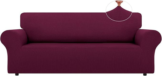LURKA Stretch Oversized Sofa Slipcovers 1 Piece Couch Covers for 3 Cushion Couch Sofa Furniture Protector Full Sofa Covers with Elastic Bottom for Kids and Pet (X-Large, Wine)
