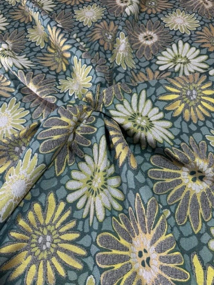 OctoRose 3 Side Zipper Upholstery Thick Linen Tweed Futon Cover Slipcover Sofa DayBed Mattress Cover (Cover ONLY) (Chenille-Daisies-Green, Full)