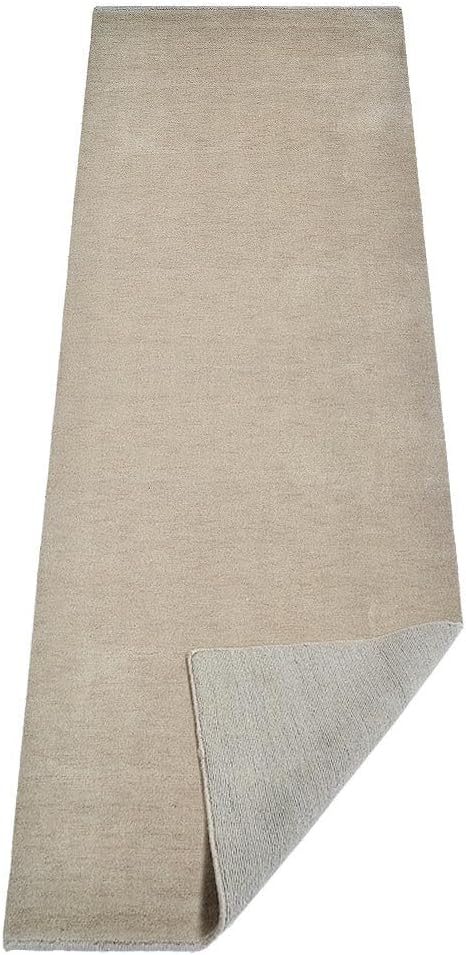Rugsotic Carpets Hand Knotted Loom Wool ECO-Friendly Area Rugs - 2'6''x6', Runner, Beige Color, Solid Plain Design, High Pile Handmade Anti Skid Area Rugs for Living Room, Bed Room (L00111)