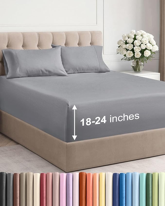 Extra Deep Pocket Queen Sheet Set - 4 Piece Breathable & Cooling Bed Sheets - Hotel Luxury Sheet Set - Soft, Wrinkle Free & Comfy - Easily Fits Extra Deep Mattresses - Deep Pocket Steel Blue Sheets