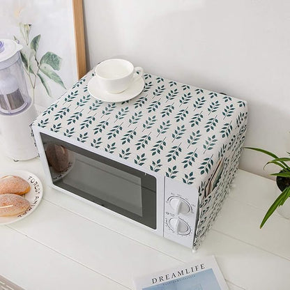 AKOAK 1 Pack 30cm x 90cm/11.81" x 35.43" Household Kitchen Microwave Dust Cover Cotton Linen Oven Cover with Storage Bag Home Decoration Accessories (Green Plants)