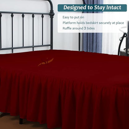 Shreem Linen Ruffled Bed Skirt with Split Corners, Gathered Style, 100% Microfiber, 21-Inch Drop, Dust Ruffle Bedskirt with Platform, Cal-King, Burgundy