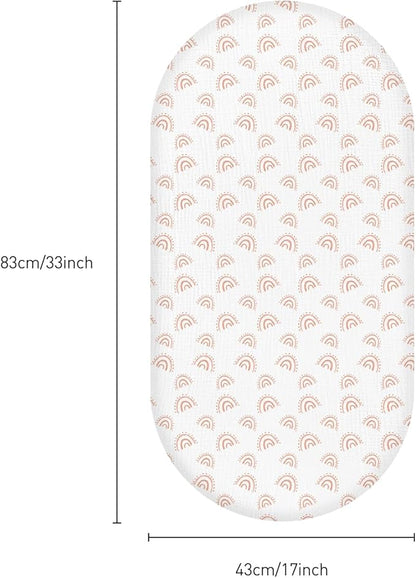 Muslin Bassinet Fitted Sheets, 2 Pack for Baby Boy and Girl, Soft Breathable Baby Pad/Mattress Sheet, Fit for Hourglass Oval and Rectangle Bassinet Mattress (Lattice Rainbow)