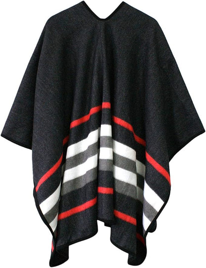 Women's Vintage Pattern Open Front Poncho Cape Shawl Winter Shawl Wraps