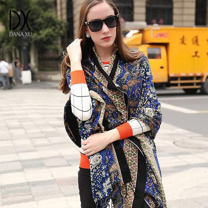 DANA XU 100% Merino Wool Pashmina Shawl for Women 96"x43", Oversized Cashmere Wrap with Tassels, Floral Travel Blanket Cape