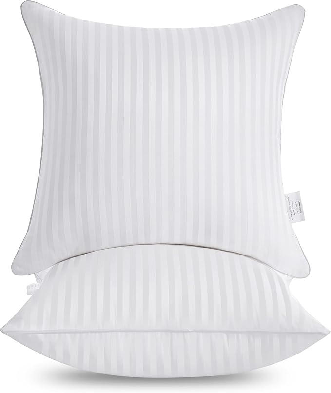 Oubonun 16 x 16 Throw Pillow Inserts, Firm and Fluffy Decorative Square Pillows for Couch Bed Sofa with Soft Cotton Cover White Cushion with Down Alternative Pack of 2