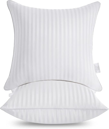 Oubonun 18 x 18 Throw Pillow Inserts, Firm and Fluffy Decorative Square Pillows for Couch Bed Sofa with Soft Cotton Cover White Cushion with Down Alternative Pack of 2