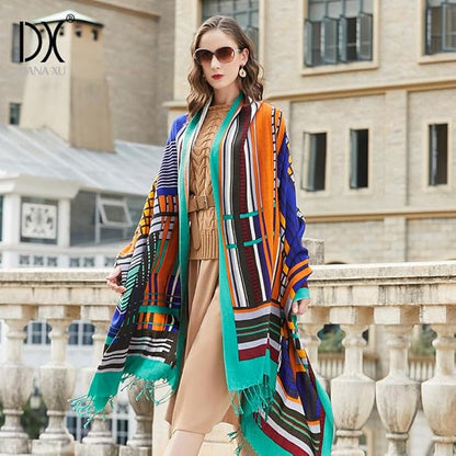 DANA XU 100% Merino Wool Pashmina Shawl for Women 96"x43", Oversized Cashmere Wrap with Tassels, Floral Travel Blanket Cape