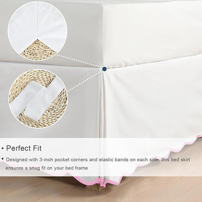 HIG Off-White Chic Queen Bed Skirt - Easy Fit Scallop Edge Pleated Bedskirts, 14 Inch Drop Anti-Slip Dust Ruffle, Thick Fabric for Enhanced Privacy, Pre-Washed for Long-Lasting Use(N60022)
