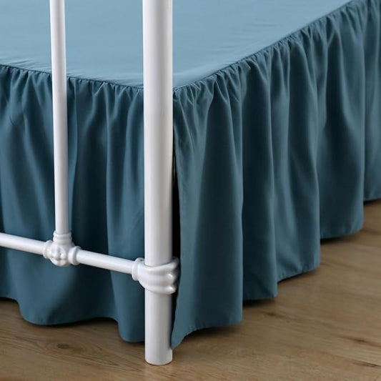 Bed Skirt Full Size Ruffled Bed Skirts with Split Corners, 18 Inch Drop Dust Ruffle Bed Skirt with Platform, Teal Blue, Full - 18" Drop