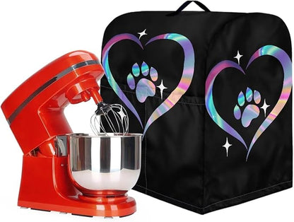 Dog Paw Heart Print Mixer Cover Stand Mixer Dust Proof Covers with Handle and Front Pockets Kitchen Aid Mixer Cover for 6-8 Qt Mixer,Kitchen Coffee Maker Toaster Machine Dust Cover