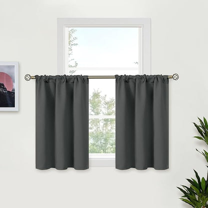 BGment Small Cafe Curtains 24 Inch Length - Half Drapes with Rod Pocket Privacy Blackout Blinds for Bathroom Kithchen Window Over Sink, Dark Grey, 2 Panels, 29 x 24 Inch