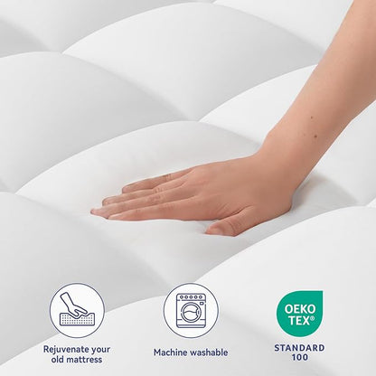 ELEMUSE RV King Mattress Topper for Back Pain, Extra Thick Mattress Pad Cover, Plush Soft Pillowtop with Elastic Deep Pocket, Overfilled Down Alternative Filling