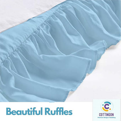 Ruffled Bed Skirt with Split Corners-Dust Ruffle - 15" Drop 100% Microfiber Soft,Sheen & Luxurious Look - Bed Skirts (Light Blue -Queen)