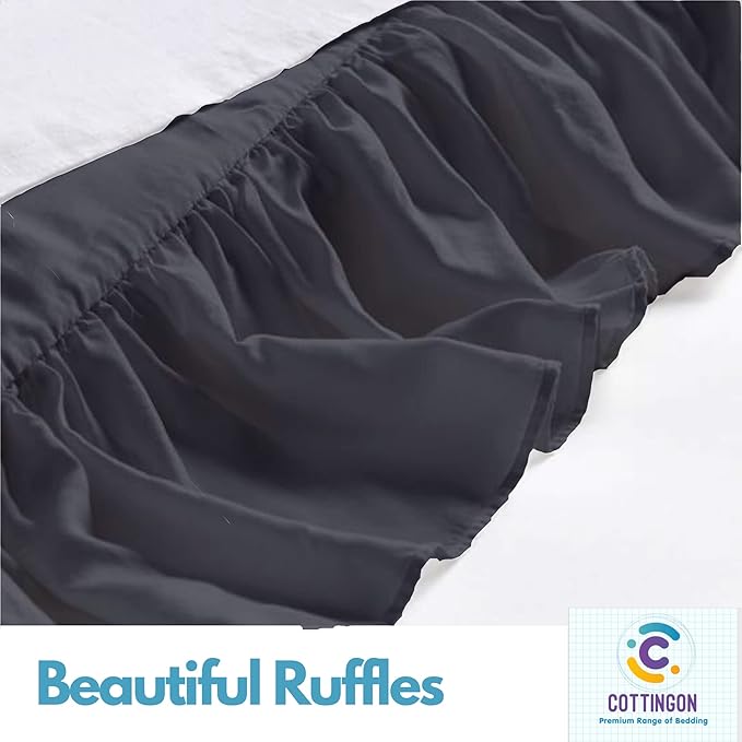 Cottingon Ruffled Bed Skirt with Split Corners-Dust Ruffle - 22" Drop 100% Microfiber Soft,Sheen & Luxurious Look - Bed Skirts (Dark Grey -King)