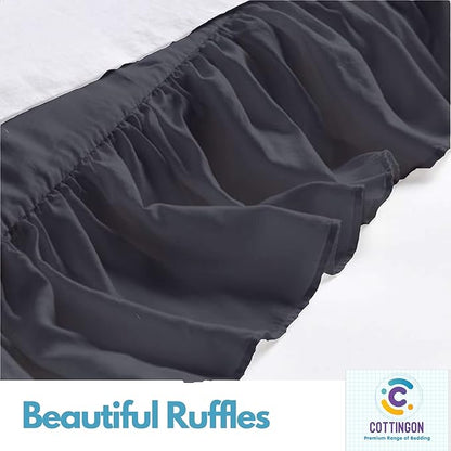 Cottingon Ruffled Bed Skirt with Split Corners-Dust Ruffle - 24" Drop 100% Microfiber Soft,Sheen & Luxurious Look - Bed Skirts (Dark Grey -King)