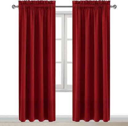 DWCN Christmas Blackout Curtains Room Darkening Thermal Insulated Bedroom Curtains Window Curtain Panels, 38 x 84 inches Long, Set of 2 Burgundy Rod Pocket Drapes