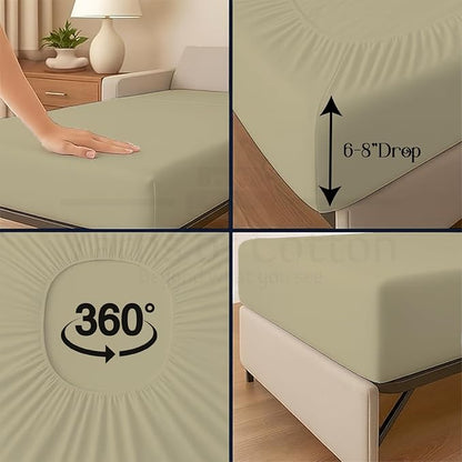 Sleeper Sofa 4 Piece Bed Sheet Set Premium Quality 100% Cotton 500 Thread Count, Smooth & Super Soft Sateen Weave, Extra Soft Bed Sheets, Wrinkle Free, 6 Inch Deep Pocket (Queen, Beige)