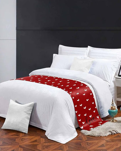 Valentine's Day White Love Hearts Bed Runners for Bedroom Hotel,Decorative Bedding Scarf Sweetheart and Quote on Red Bed End Blanket Bedding Runner Scarves for Twin Size Bed,71x20in