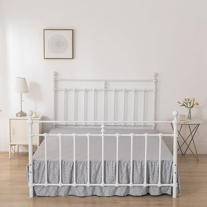 Bed Skirt Queen Size Ruffled Bed Skirt with Split Corners, 18 Inch Drop Dust Ruffle Bed Skirts with Platform, Boho Tufted Shabby Chic Full Size Bed Skirts, Light Grey