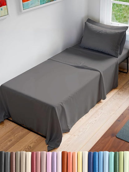 Cot Sheet Set 33” x 75” – 4 Piece Cot Size Twin Mattress Sheets – Ideal for Camper Bunk, RVs, Bunks, Day Care, Camping & Guest Beds - Fits 6” to 10” Mattress - Comdy, Breathable & Cooling - Dark Grey