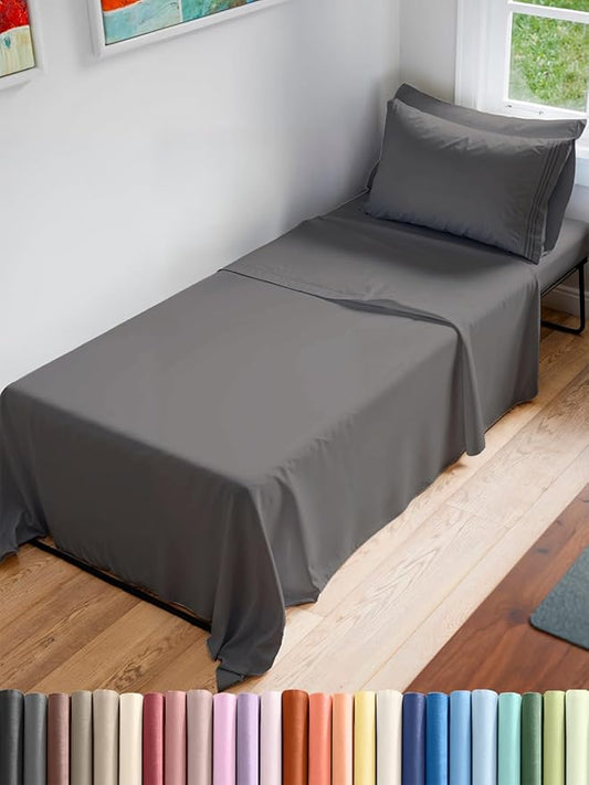 Cot Sheet Set 33” x 75” – 4 Piece Cot Size Twin Mattress Sheets – Ideal for Camper Bunk, RVs, Bunks, Day Care, Camping & Guest Beds - Fits 6” to 10” Mattress - Comdy, Breathable & Cooling - Dark Grey