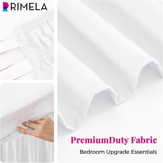 RIMELA Bed Skirt King Size Moon White 15 Inch Drop, Wrap Around Elastic Bedskirt, Dust Ruffle for Adjustable Bed Base Soft Durable Fabric Machine Washable Easy to Install Bed Skirts