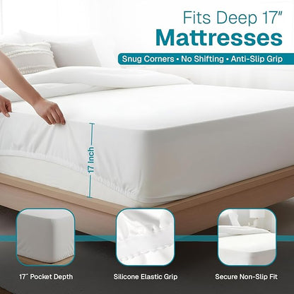 Fabdreams King Organic Cotton Mattress Protector, Waterproof, 78x82+17in, GOTS Certified, Temperature Regulating, Breathable, White