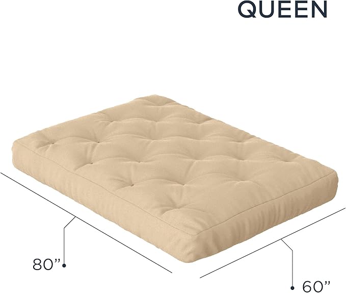 Royal Sleep Products by The Futon Factory 6 inch Memory Foam Futon Mattress - Solid Khaki Cover - Queen Size - CertiPUR Certified Foams - Made in USA - (Frame not Included)