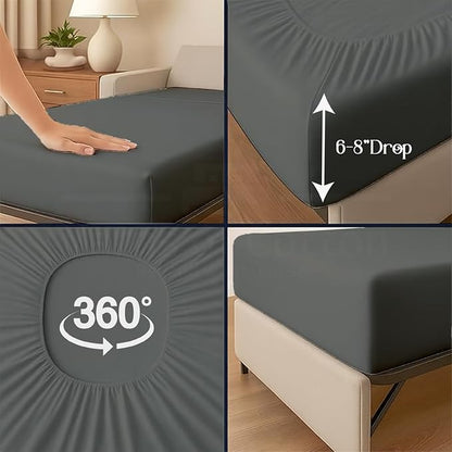 Sleeper Sofa 4 Piece Bed Sheet Set Premium Quality 100% Cotton 500 Thread Count, Smooth & Super Soft Sateen Weave, Extra Soft Bed Sheets, Wrinkle Free, 6 Inch Deep Pocket (Twin, Dark Grey)