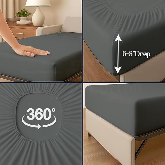 Sleeper Sofa 4 Piece Bed Sheet Set Premium Quality 100% Cotton 500 Thread Count, Smooth & Super Soft Sateen Weave, Extra Soft Bed Sheets, Wrinkle Free, 6 Inch Deep Pocket (Full, Dark Grey)