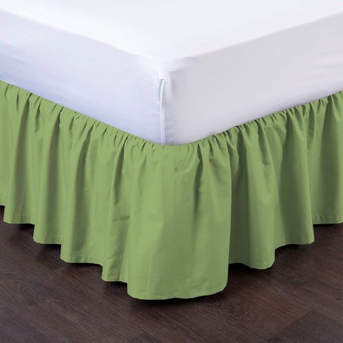 Bed Skirt - Ruffled Bed Skirt (Twin XXL, Sage) 12 Inch Drop Dust Ruffle with Platform, 100% Cotton 800 Thread Count Fabric - Dust Ruffle Bedskirt for Easy Fitting and Easy Care