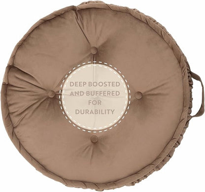 Round Floor Cushion, Floor Pillow Thick Floor Seating, Comfortable Supportive, Quilted Soft Booster Seat Pad for Yoga Meditation, Yoga Cushion, 56 cm 22 inch, Ibiza, Light Brown