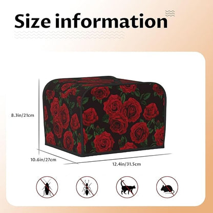 Red Black Rose Flower 4 Slice Toaster Cover, Waterproof Toaster Dust Cover Bread Maker Protective For Small Kitchen Appliance Dining Room Table Home Decor Gifts